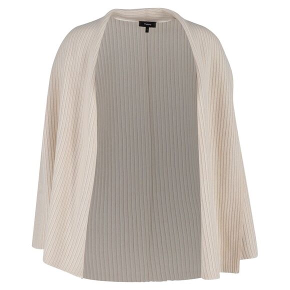 Theory Ribbed-Knit Open Cardigan in Cream wool